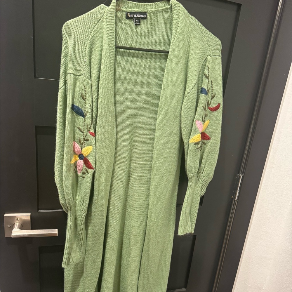 Style & Co. Green Floral Embroidered Cardigan